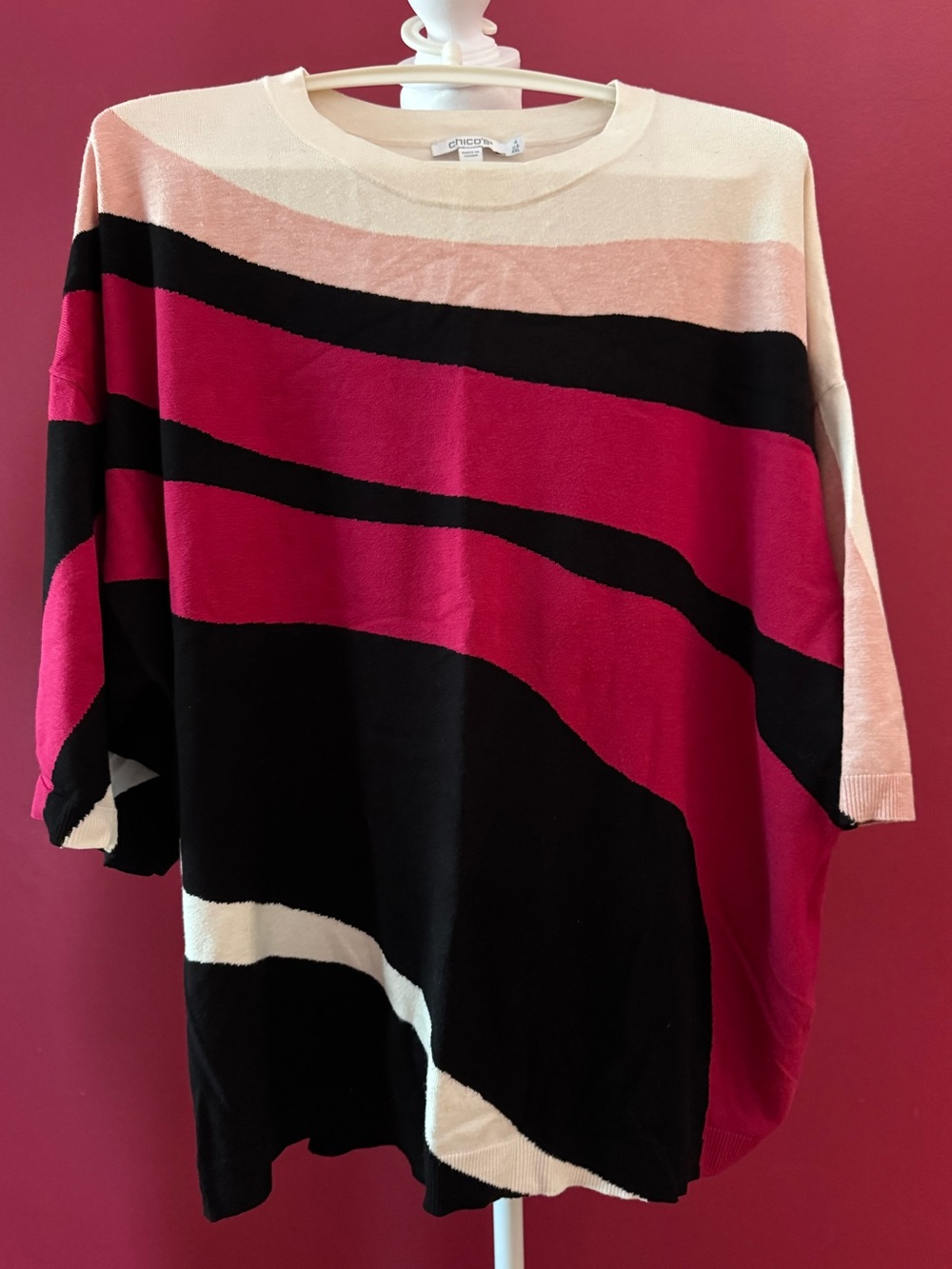 Chico’s Oversized Colorblock Wave Knit Top - Pink & Black